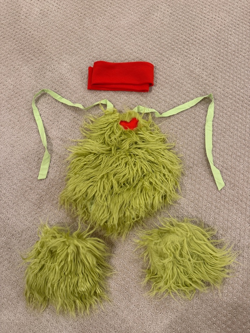 Green Fuzzy Monster Kids Costume with Red Heart Accent